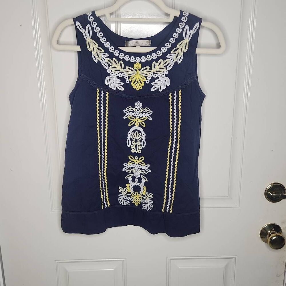 The Royal standard  embroidered navy blue sleeveless top women's size S